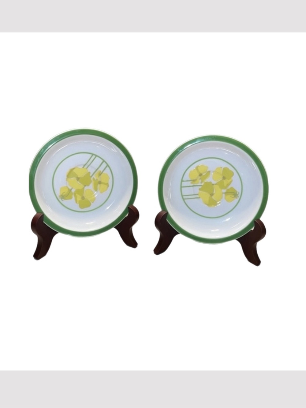 Denby 1974 Demitasse Dessert Plates Green White and Yellow Portugal set 2 6.25"